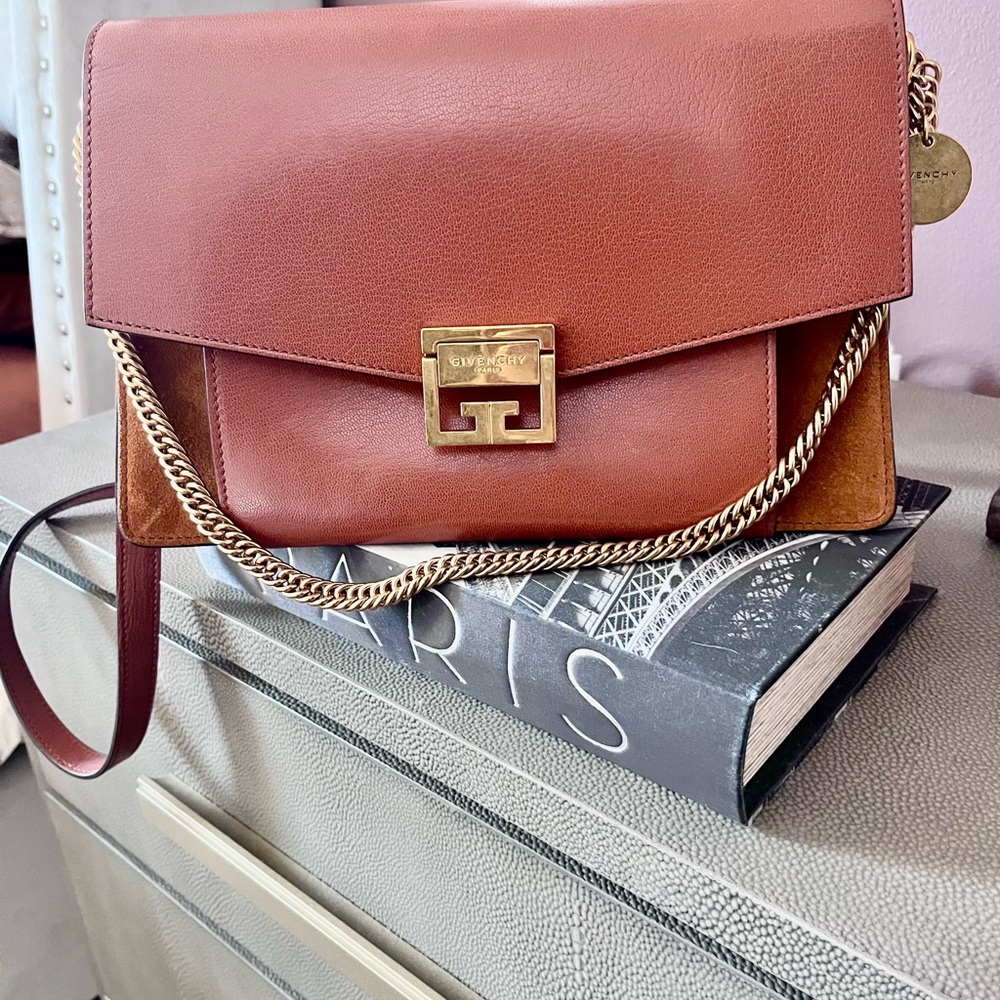 Givenchy Brown and Gold Crossbody Bag with Flap Closure